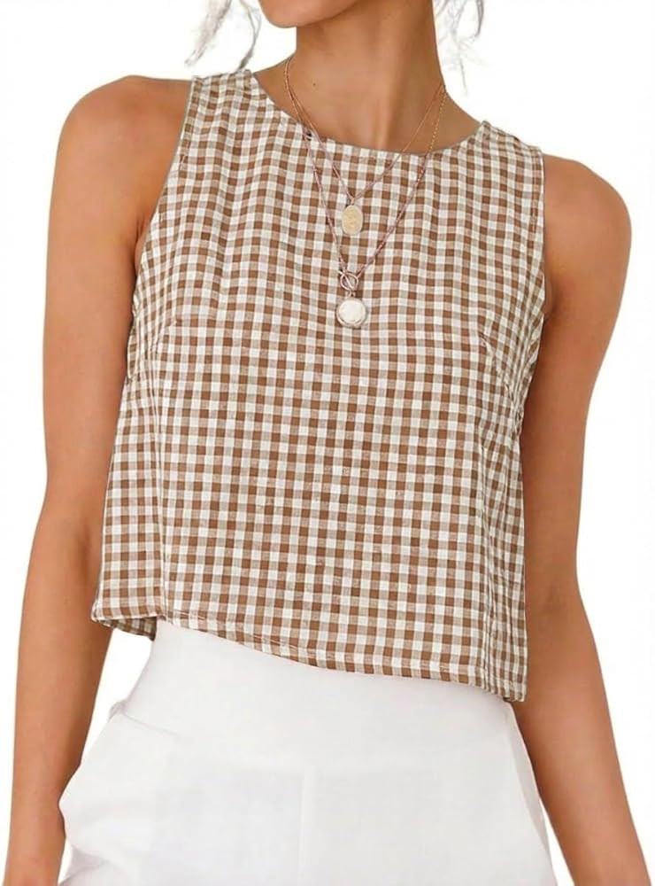 IDEALSANXUN Womens Gingham Crop Tank Tops 2026 Spring Summer Sleeveless Vest Top | Amazon (US)