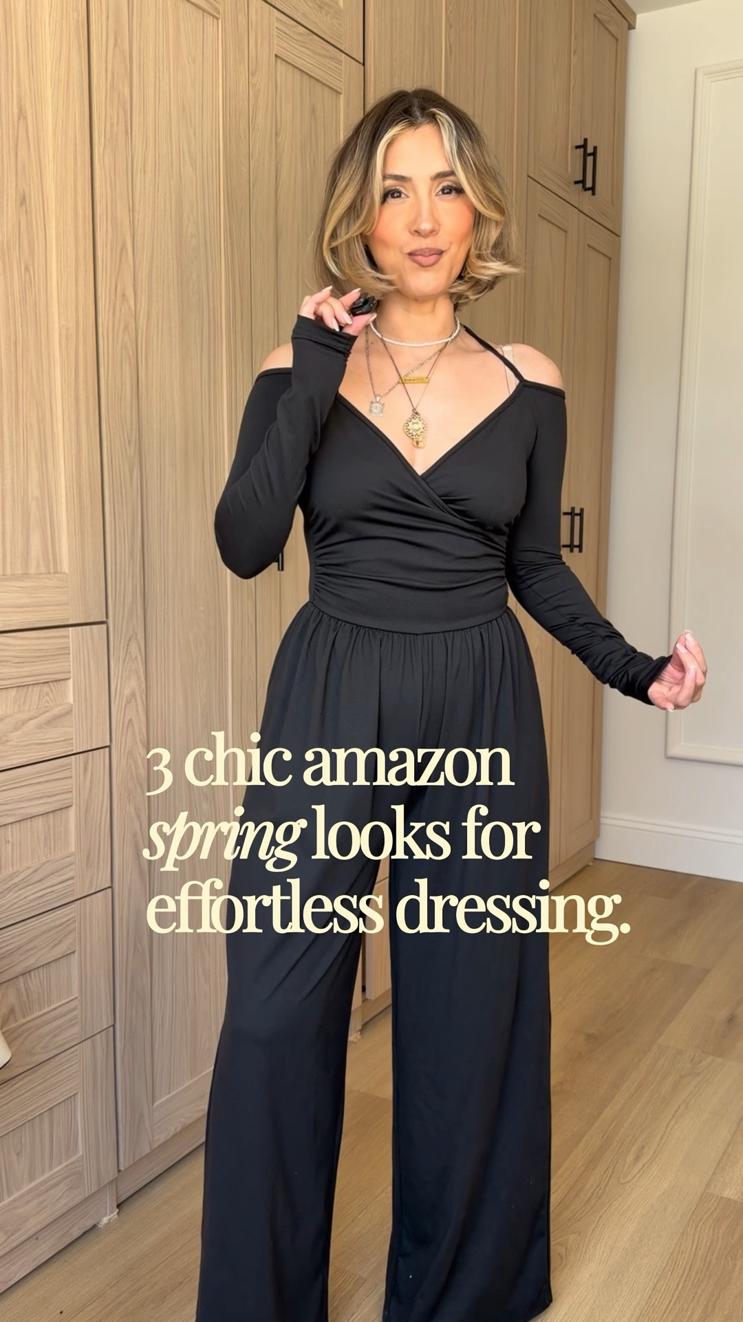 3 chic Amazon spring looks for easy dressing 🤩

I’m wearing XS if it’s available, if not, I’m wearing a small! 

I’m 5 foot two and weigh 126 pounds and I’m wearing everything with about 3 inch heels

1. The first jumpsuit is a very lightweight cotton great stretch.
2. The ivory matching set is a very stretchy jersey like material. You have to wear it with light undergarments! 
3. The black matching set blew me away. I promised you that the quality is shockingly nice you will love the trousers. They can easily be worn for the office. They’re very comfortable and breathable. ￼￼

#LTKU #LTKootd #LTKPetite