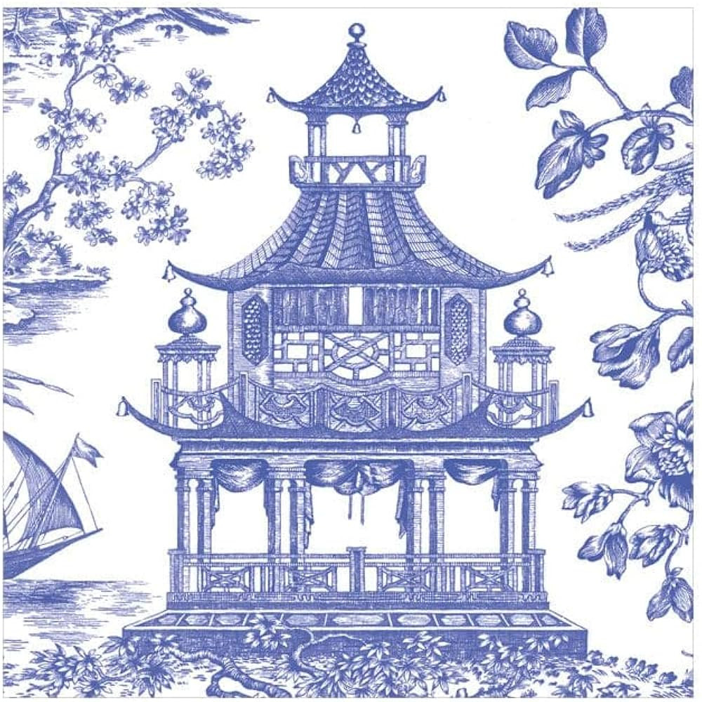 Caspari Chinoiserie Toile Pagoda Paper Cocktail Napkins in Blue - 20 Per Box | Amazon (US)