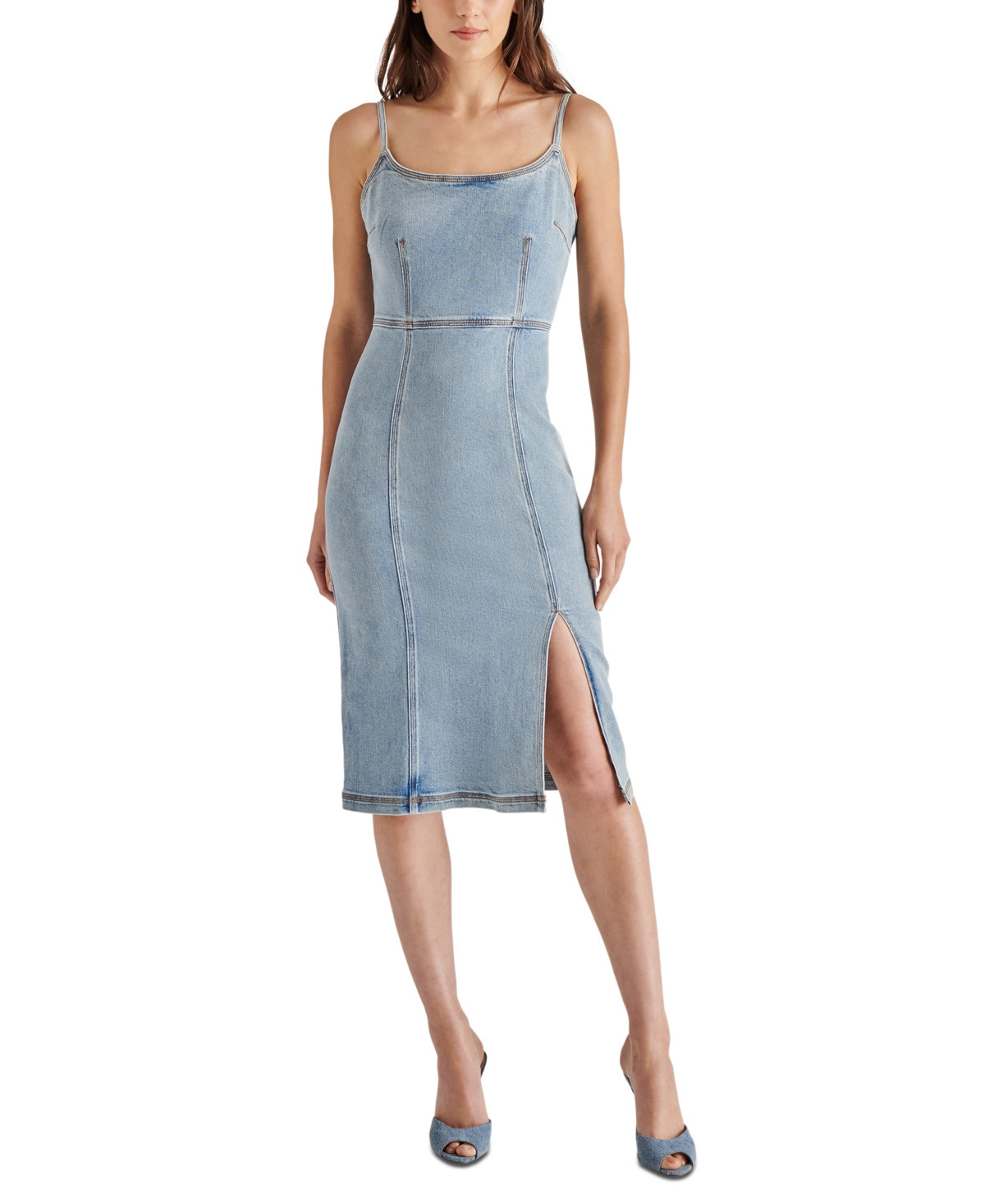 Steve Madden Women's Slit-Front Giselle Denim Midi Dress - Blue Denim | Macy's