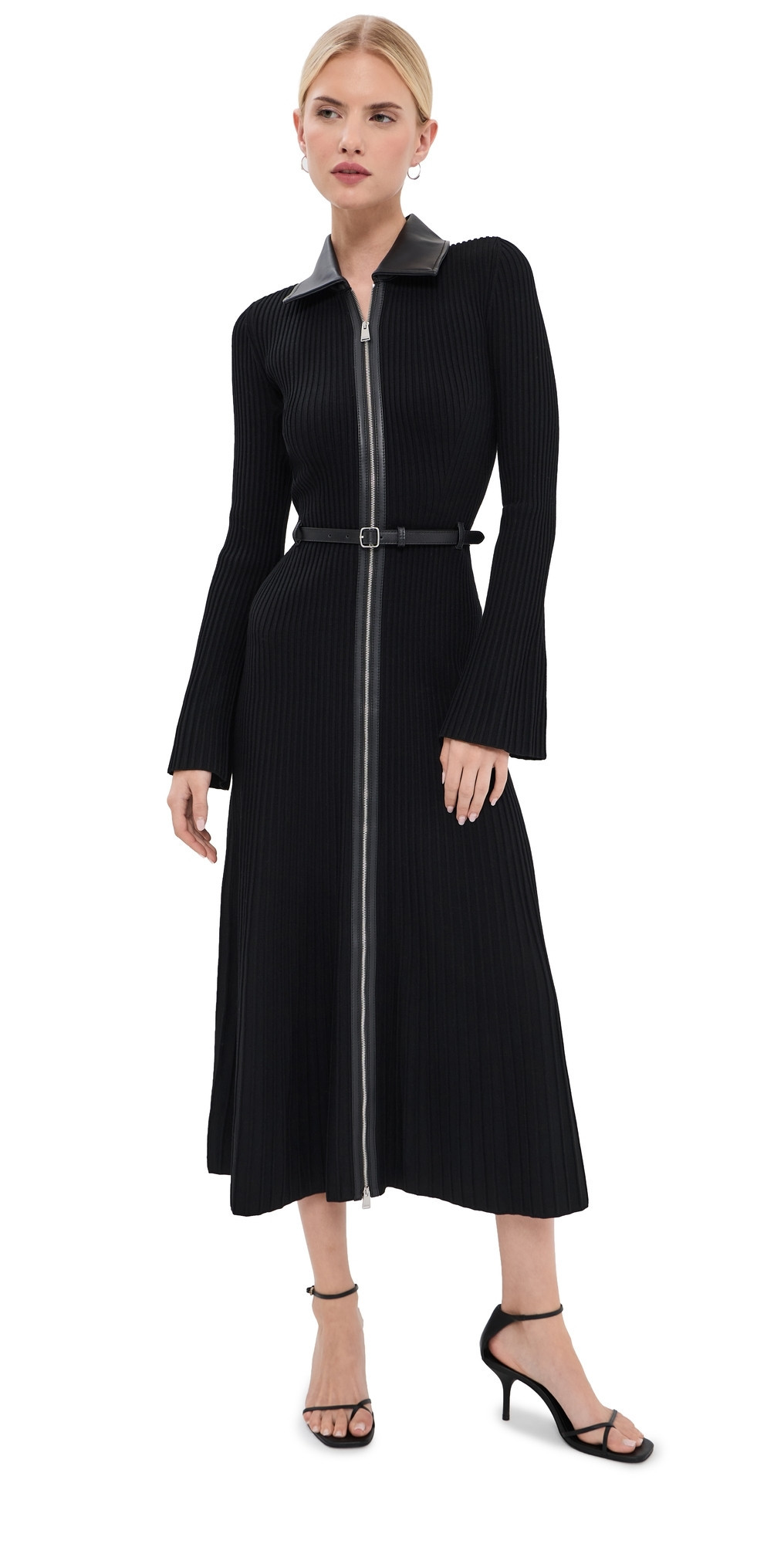SIMKHAI Ismelle Collared Midi Dress Black L | Shopbop