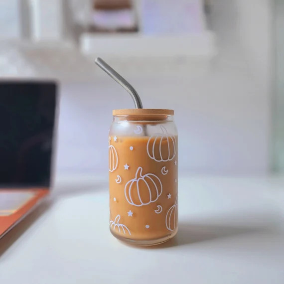 Cute Pumpkins| Can Glass| Iced Coffee Glass| 16 oz libbey Glass| | Etsy (US)