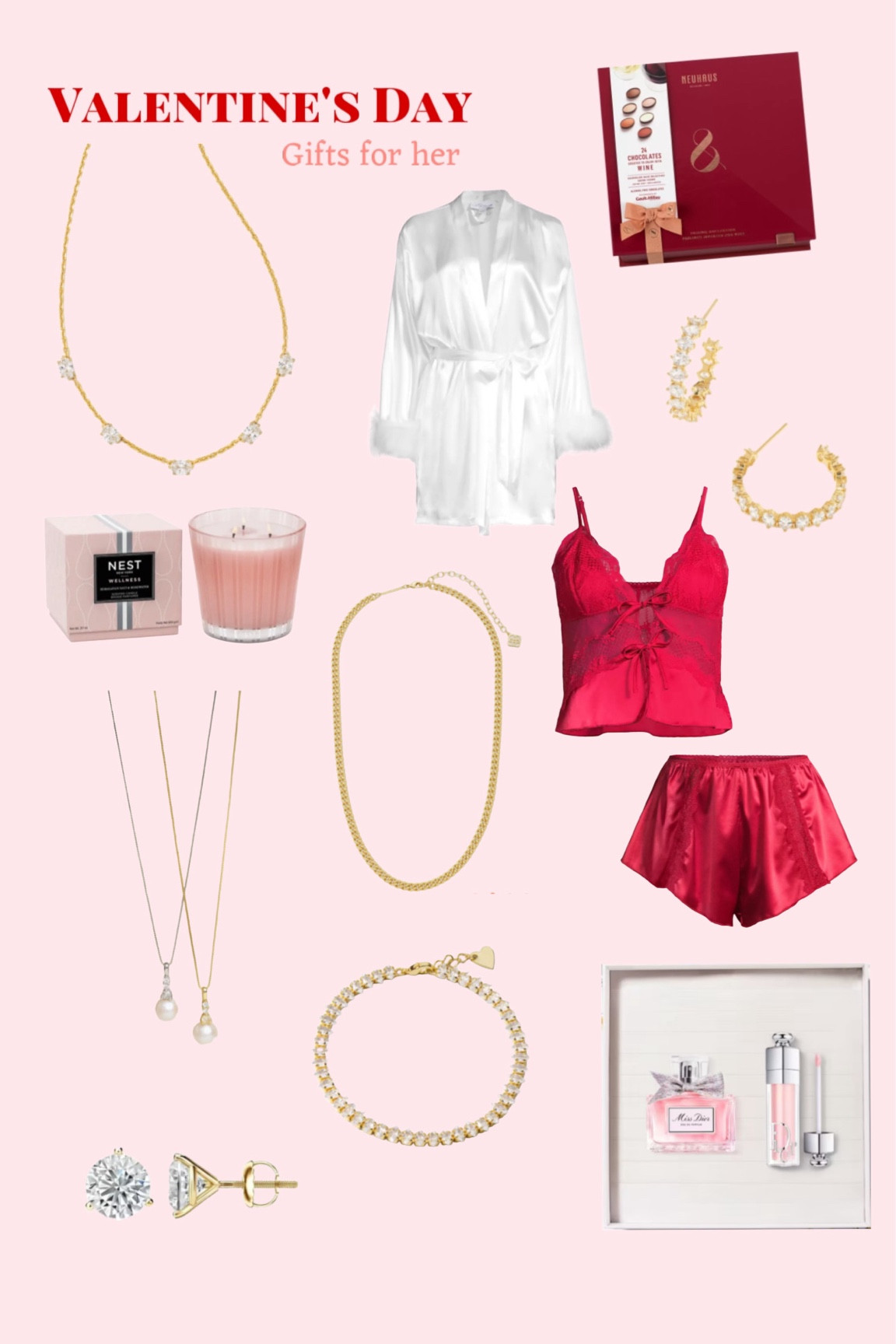 Valentine’s Day gifts for her
Must haves
Pajamas robe jewelry necklace pearl diamond candle door perfume lip gloss chain necklace 

#LTKGiftGuide
