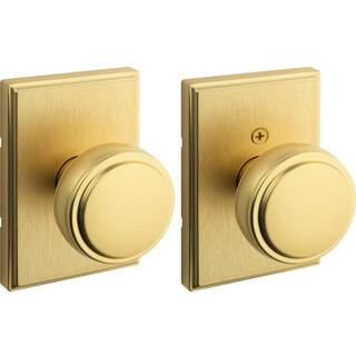 Sora Satin Brass Hall/Closet Rectangle Rose Door Knob | The Home Depot