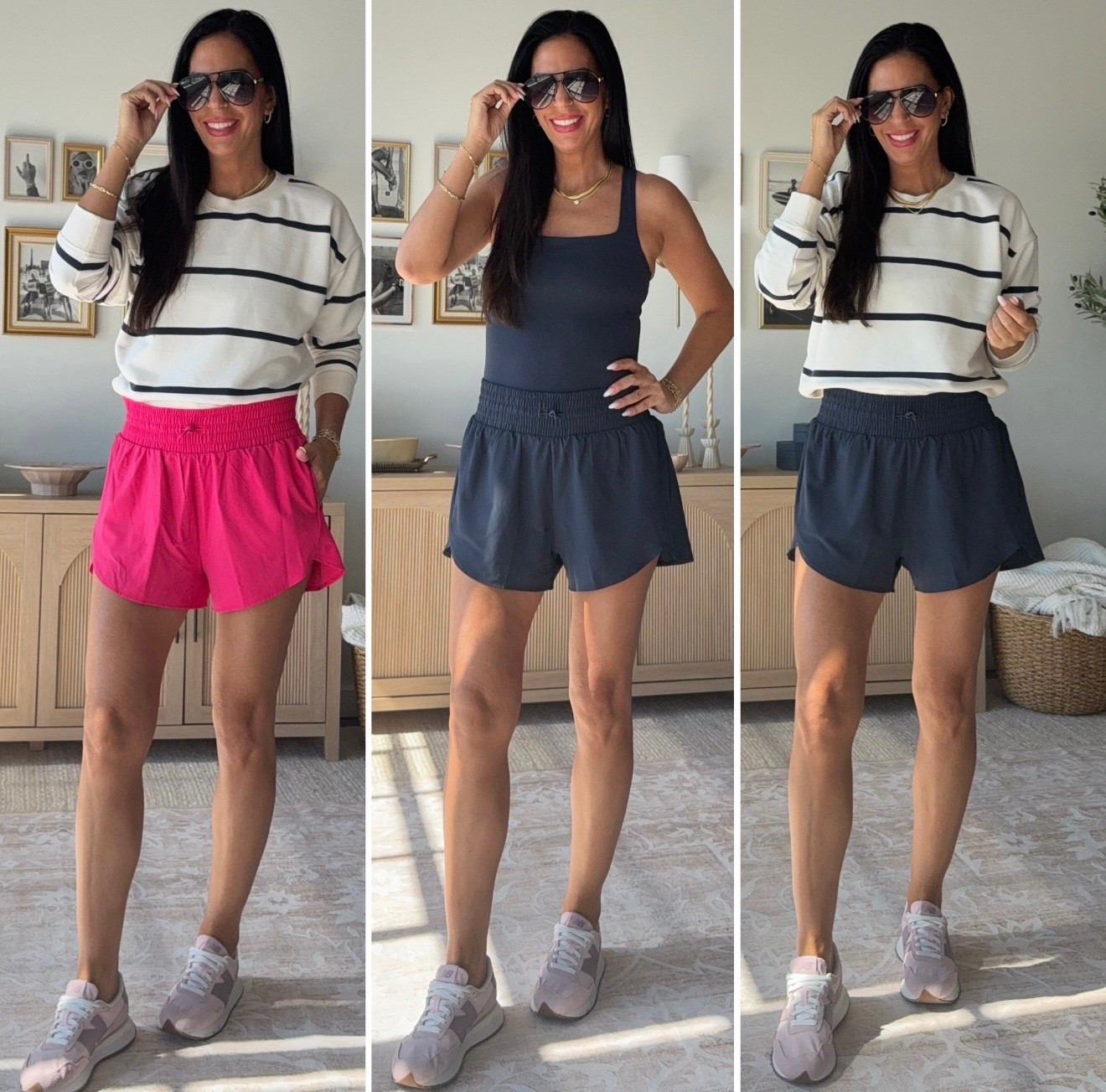 
Shorts have a soft lining and are so comfortable. Thick waistband. Wearing my true size small 
Sweatshirt is insanely soft and a lululemon look for less- wearing a small 
New balance are tts 
Tank has a shelf bra and removeable cups.  Align like buttery soft and wearing a small 

#LTKActive #LTKU #LTKSaleAlert