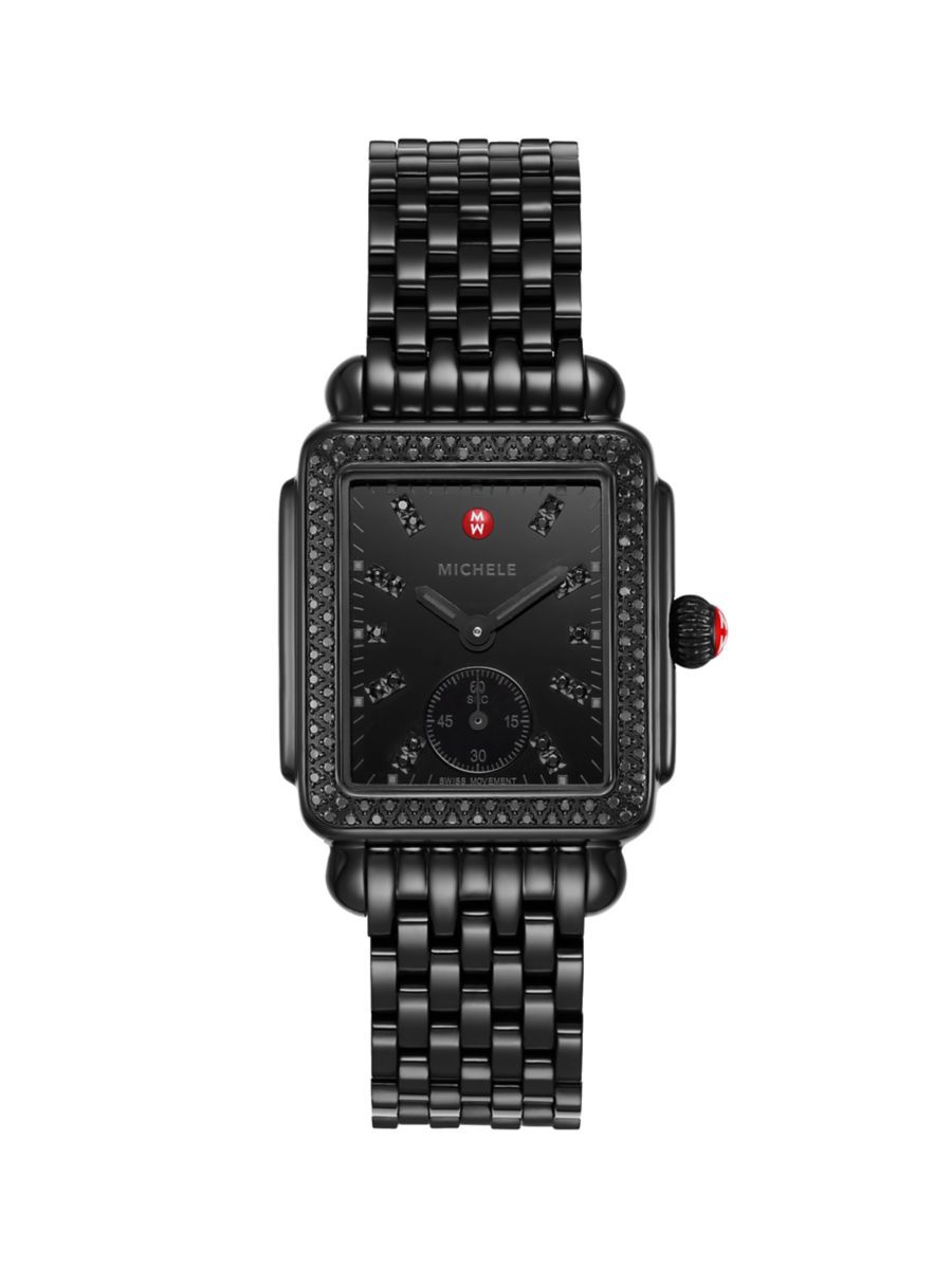 Deco Mid Blackened Stainless Steel & Diamond Bracelet Watch | Saks Fifth Avenue