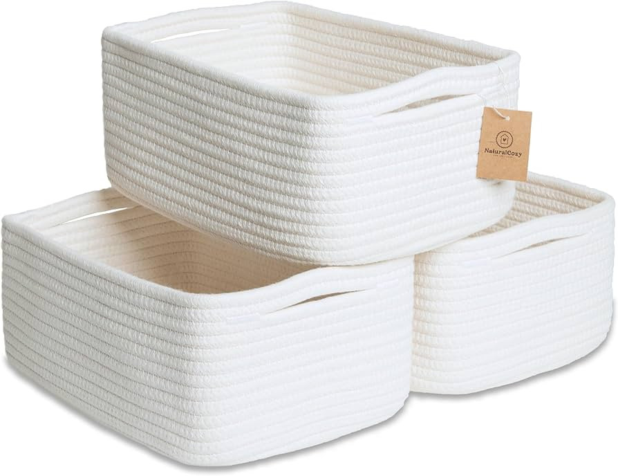 NaturalCozy 11.8"x8"x4.5\u201d Storage Baskets for Shelves 3 Pack | Cotton Rope Woven Small Baske... | Amazon (US)