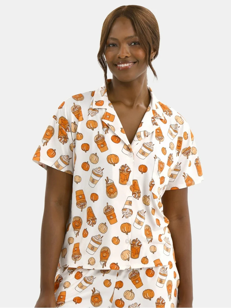 Halloween Women’s Printed Notched Top and Shorts Pajama Set from Way to Celebrate, 2-Piece, Siz... | Walmart (US)