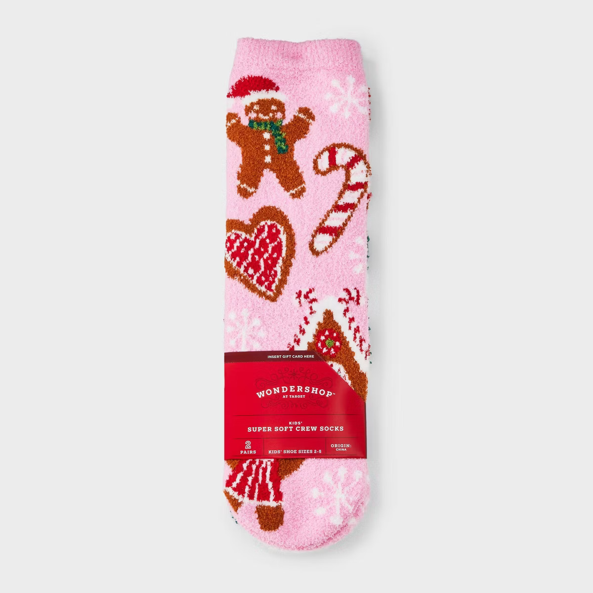 Kids' 2pk Gingerbread Cookies Cozy Crew Socks with Gift Card Holder - Wondershop Pink | Target