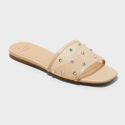 Women's Elain Rhinestone Mesh Slide Sandals with Memory Foam Insole - A New Day™ Beige 9.5 | Target