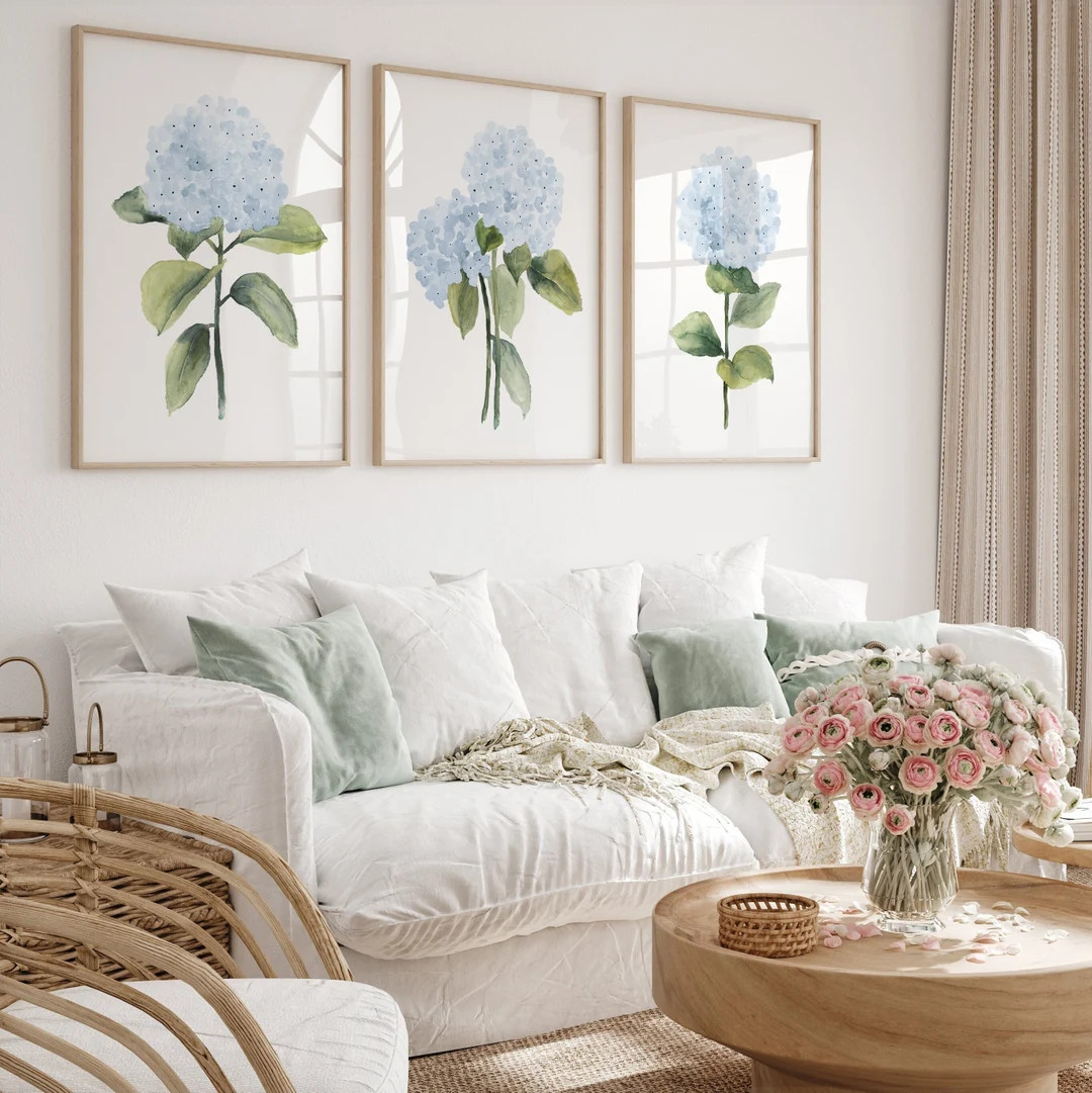 Watercolor Light Blue Hydrangea Set for Modern Homes - Etsy | Etsy (US)
