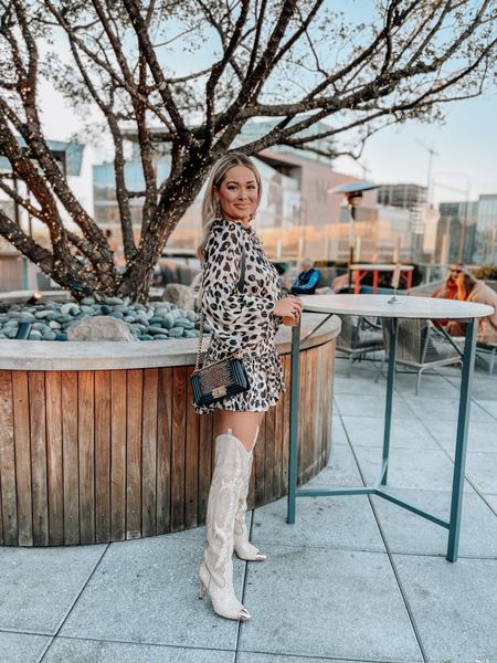 Cheetah print- leopard print- cowboy boots- cowgirl boots- outfit inspo- cowgirl outfit- mini dress- crossbody- shoe inspo- boots- womens boots- black dress- 

#LTKSeasonal #LTKshoecrush #LTKstyletip