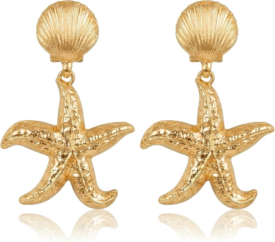 MUMREUES Chunky Gold Earrings for Women Trendy 14K Gold Plated Waterproof Statement Starfish Drop... | Amazon (US)