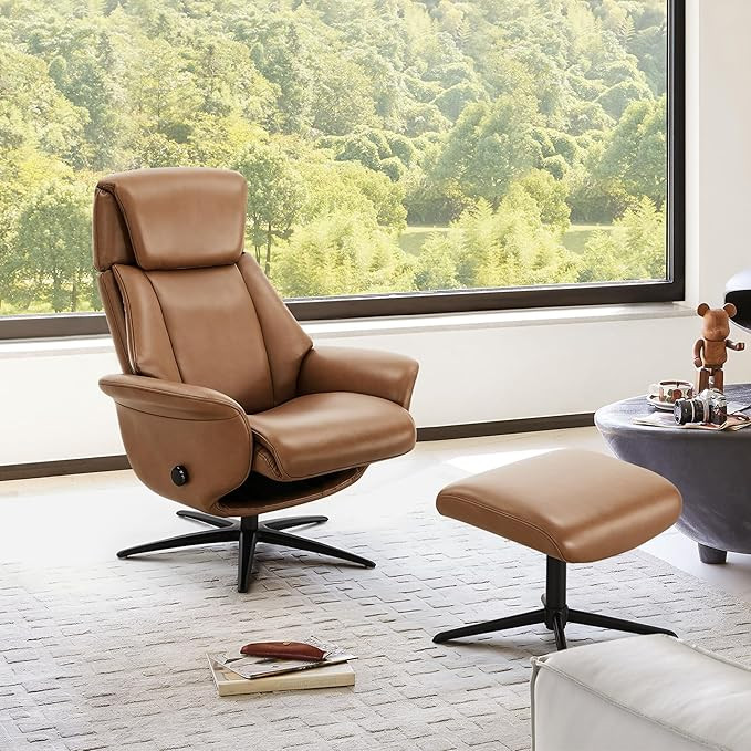 CHITA Genuine Leather Reclining Swivel Chair, Self-Weight Reclining Swivel Chair with Adjustable ... | Amazon (US)