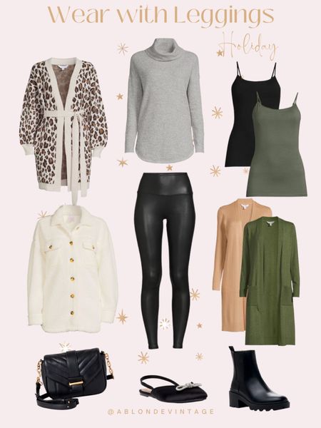 I love styling faux leather leggings for Brunch, family holiday gatherings or holiday shopping!Dress them up or down with any of these cozy cardigans, tunic sweaters and make it extra special cute with a crossbody purse, black boots or sparkly mules! @walmart @walmartfashion #walmartpartner #walmartfashion

#LTKstyletip #LTKSeasonal #LTKHoliday