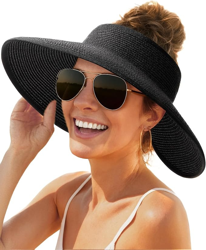 FURTALK Sun Hats for Women Wide Brim Beach Hat Straw Visor Ponytail Summer UV Packable Foldable B... | Amazon (US)