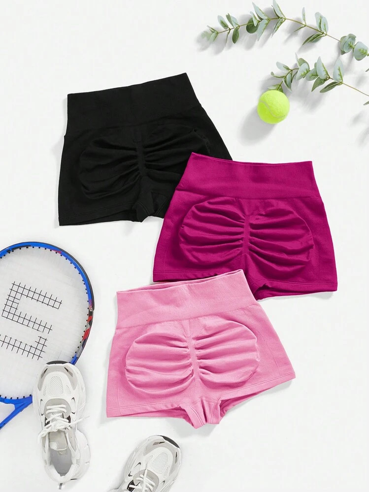 SHEIN Velisys Pantalones cortos casuales de mujer con cintura fruncida para hacer ejercicio | SHEIN