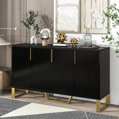 Modern Buffet Sideboard Cabinet with Metal handles & Legs and Adjustable Shelves, Black-ModernLuxe | Target