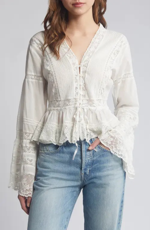 LoveShackFancy Mindy Lace Ruffle Top in Bright White at Nordstrom, Size 00 | Nordstrom