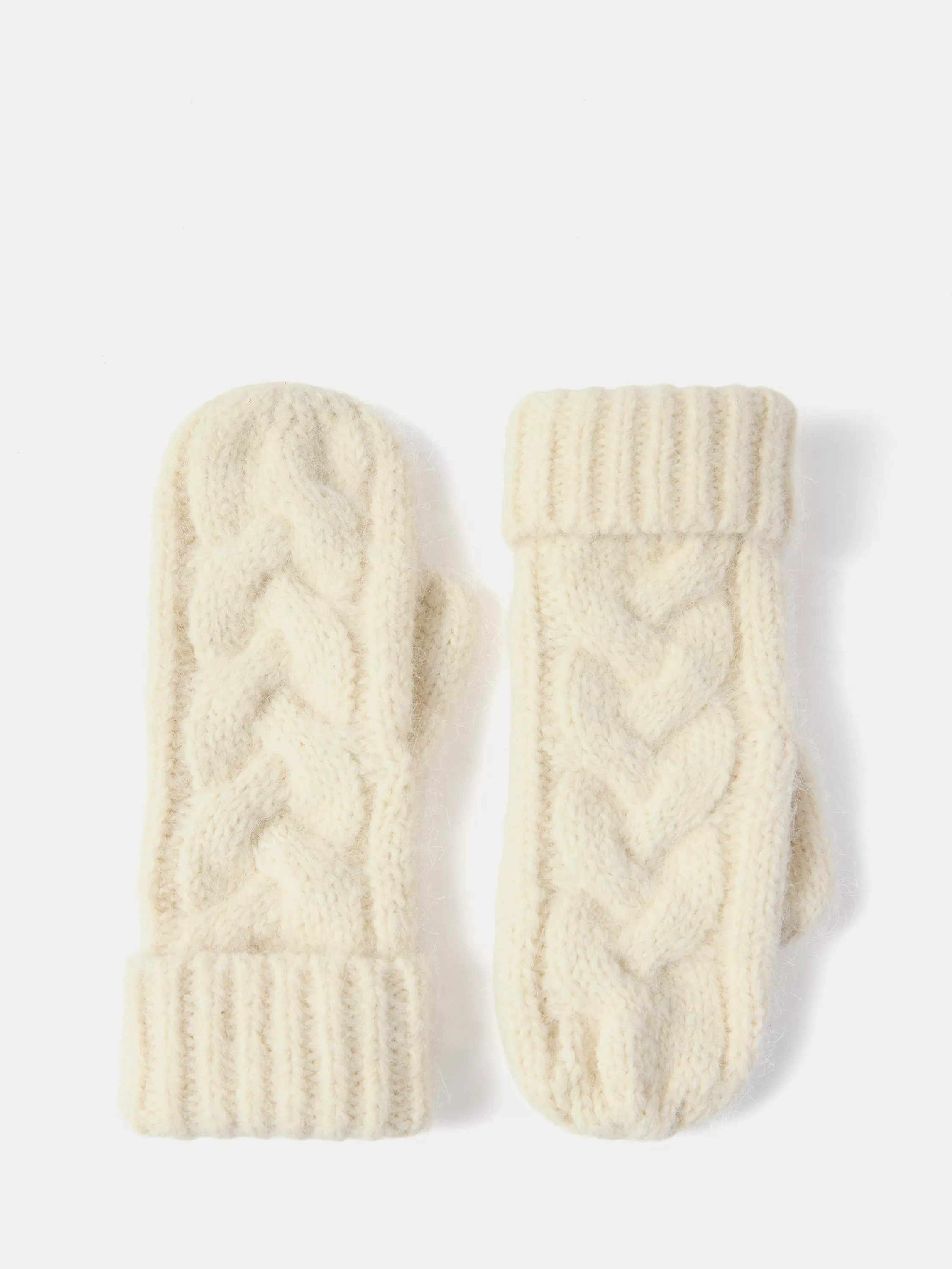 Mint Velvet Cable Knit Mittens, Natural Stone | John Lewis (UK)