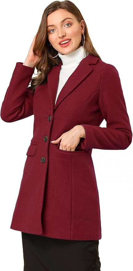 Allegra K Women's 2024 Pea Coat Single Breasted Long Winter Coats for Women | Amazon (US)