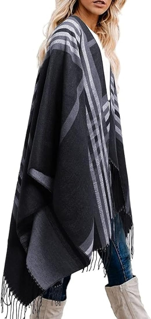 LittleMax Ponchos for Women, Shawl Wrap Fall Clothes Open Front Boho Buffalo Cardigan Oversized P... | Amazon (US)