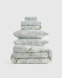 Classic Organic Percale Floral Deluxe Bedding Bundle in Blue Garden | Quince