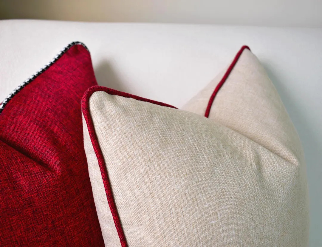 Linen Throw Pillow Cover, Natural Fabric, Red Piping, Custom Size - Etsy | Etsy (US)