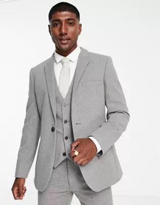 ASOS DESIGN wedding skinny wool mix suit jacket in grey basketweave texture | ASOS (Global)