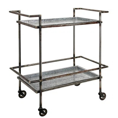 Galvanized Metal Trolley Cart - Gray And Black, 30.7X17.1X34.6", Modern Industrial Design Stylish Bar & 2 Tier Shelves | Wayfair North America