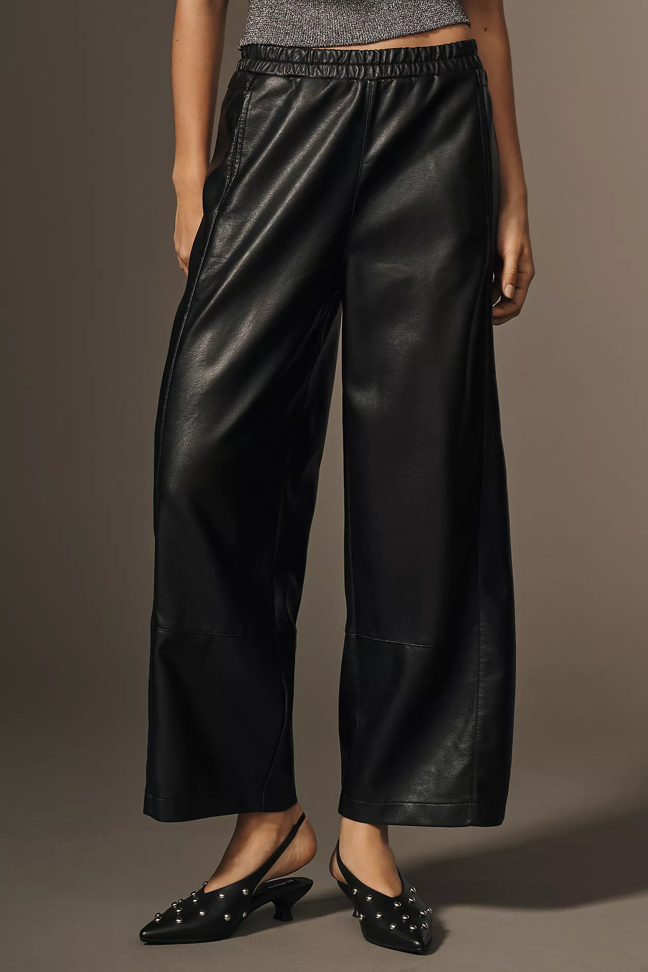 The Izzie Relaxed Pull-On Barrel Pants by Pilcro: Faux-Leather Edition | Anthropologie (US)