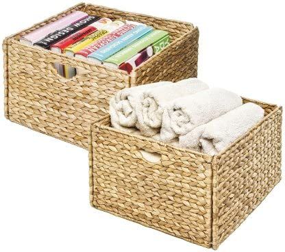 Seville Classics Foldable Handwoven Water Hyacinth Cube Storage Basket (2-Pack), Double Hamper | Amazon (US)