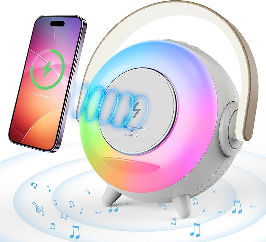 Depulat Bluetooth Night Light, 10W Wireless Charging Speaker, 4 Light Hues ，Phone Holder，Musi... | Amazon (US)