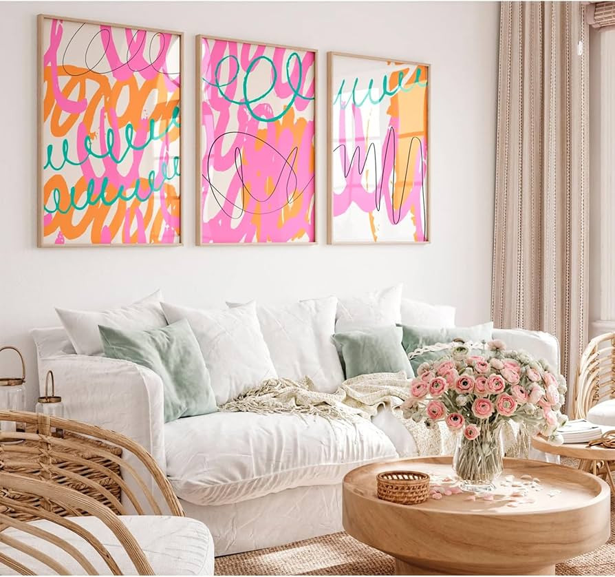 Bright Pink Pictures Wall Art Abstract Colorful Canvas Wall Decor Modern Graffiti Wall Art Preppy... | Amazon (US)