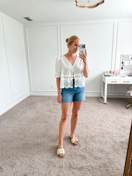 Prettiest little top from Nordstrom! I have it paired with my Madewell denim shorts and Target sandals for a cute summer daytime look! Wearing size small in the top and 27 in the shorts. Summer outfits // summer tops // Jean shorts // daytime outfits // casual outfits // Nordstrom outfits // Nordstrom finds // Nordstrom fashion 

#LTKSeasonal #LTKStyleTip #LTKTravel
