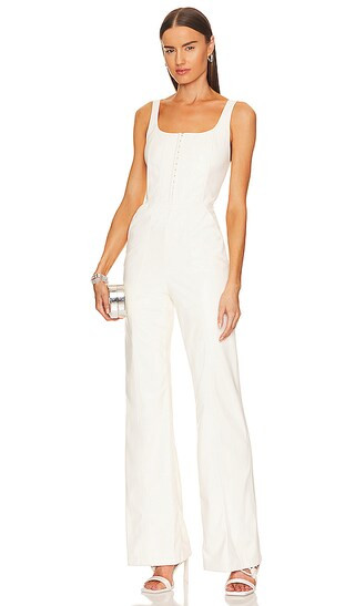 Chels Vegan Leather Corset Jumpsuit in Ecru | Revolve Clothing (Global)