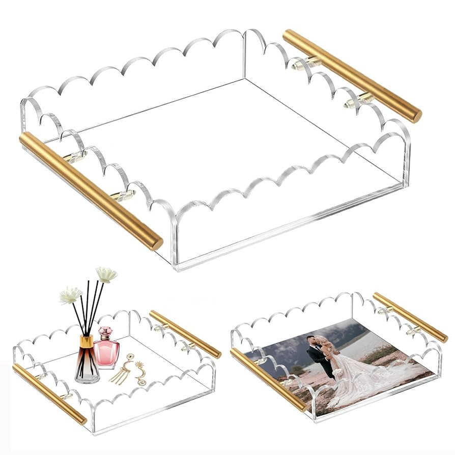 Acrylic Scalloped Tray with Magnetic Mat and Bronze Handles， Clear Rectangular and Includes Ant... | Amazon (US)