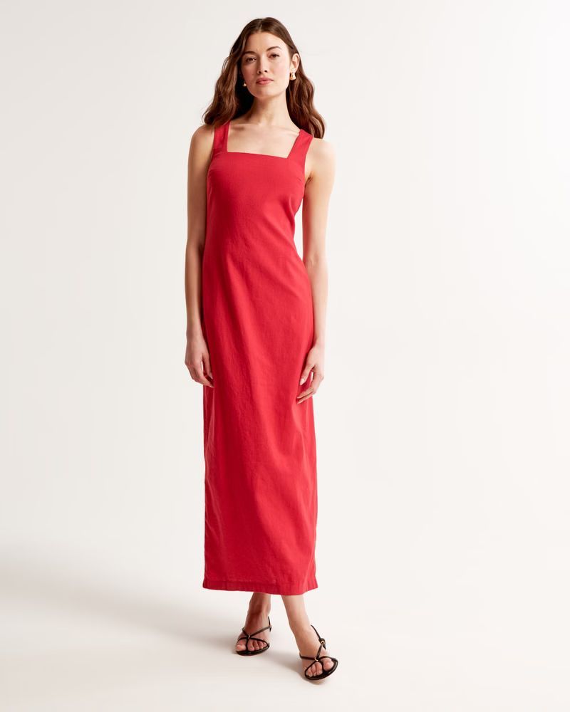 Linen-Blend Shift Maxi Dress | Abercrombie & Fitch (US)