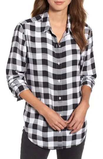 Petite Women's Caslon Plaid Shirt, Size XX-Small P - Black | Nordstrom