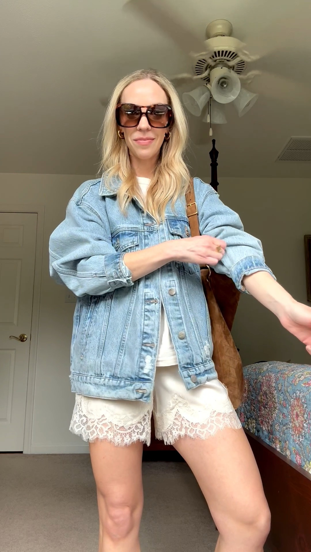 Styling lace shorts over 40, transitional outfit with lace shorts and oversized denim jacket

#LTKSeasonal #LTKOver40 #LTKSaleAlert