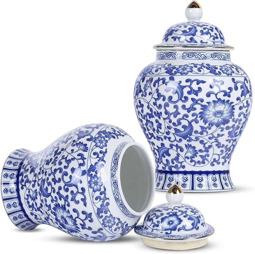 XINGYAN Chinoiserie Ginger Jar 2pcs Set - Chinese Blue and White Porcelain Home Decorative Storag... | Amazon (US)