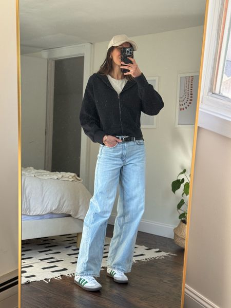 Wide leg jeans and a fitted long sleeve tuckable top for the win!! 
Wearing small in top and sweatshirt. 
Linking up all the pieces from the reel and similar jeans to these sold out wide leg pair!


#LTKstyletip #LTKSeasonal #LTKSpringSale