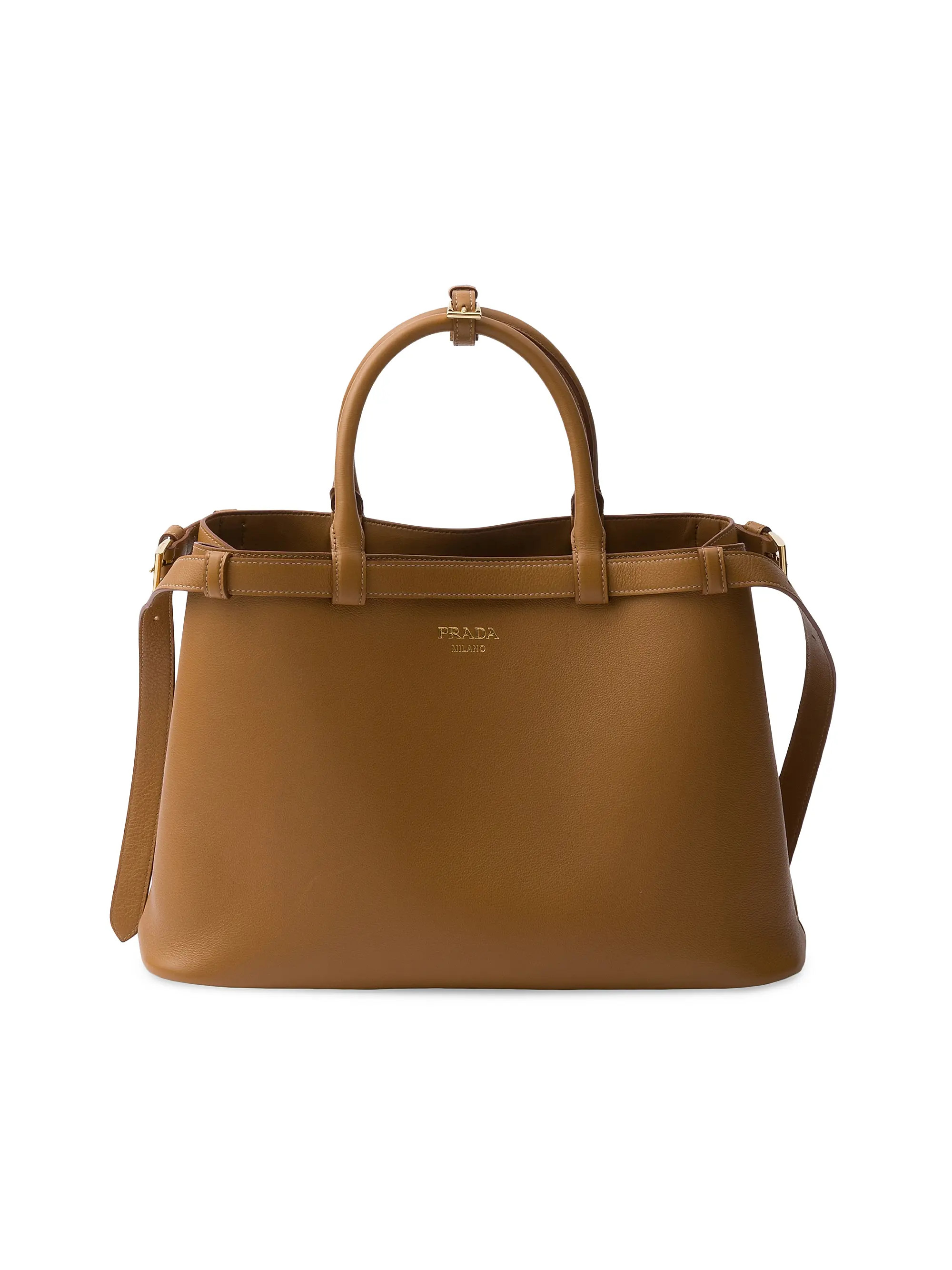 Prada Buckle Medium Leather Top Handle Bag with Double Belt | Saks Fifth Avenue | Saks Fifth Avenue