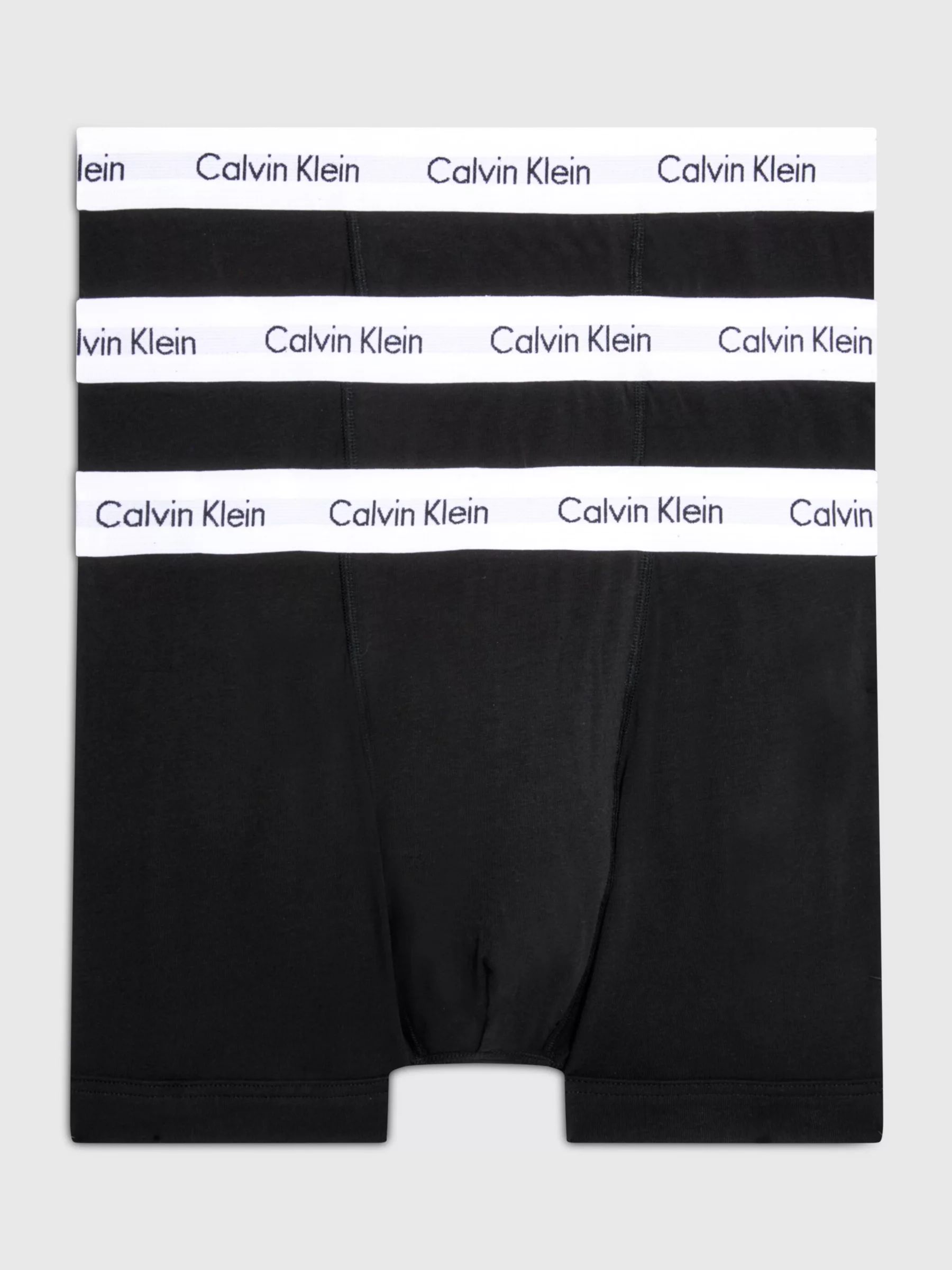 Calvin Klein Regular Cotton Stretch Trunks, Pack of 3, Black/White | John Lewis (UK)