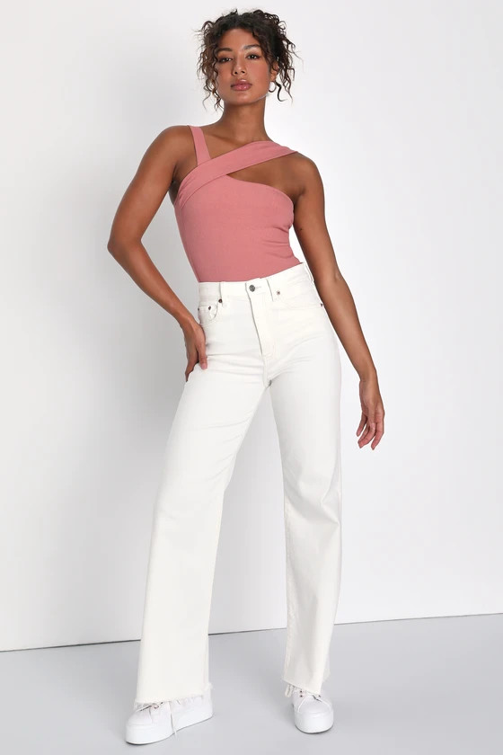 To Be True Ribbed Dusty Rose Asymmetrical Sleeveless Bodysuit | Lulus