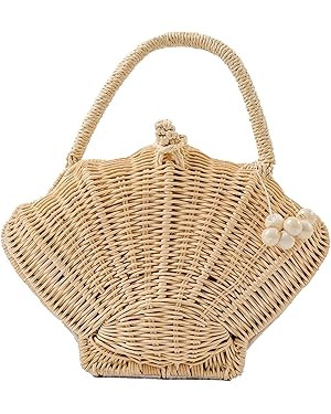 Shell Purse Straw Clutch Purse Woven Shell Shape Shoulder Crossbody Rattan Beachy Seashell Bags B... | Amazon (US)