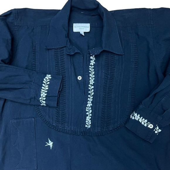 MI Golondrina Top Women M Blue Embroidered Floral Bird Long Sleeve‎ Shirt Mexico | Poshmark