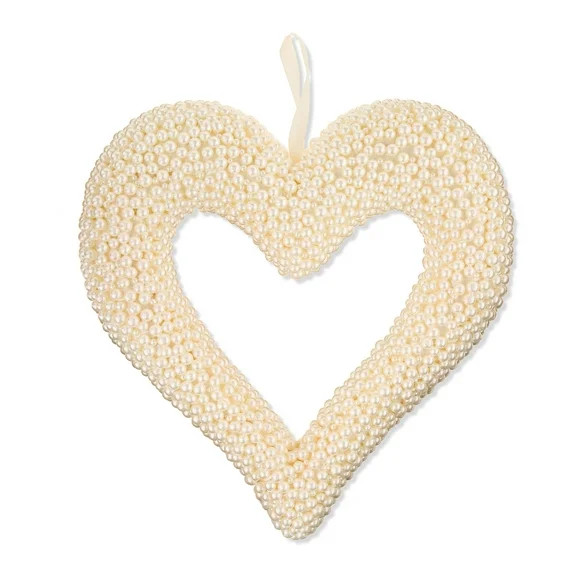 Beaded Pearl Heart Wreath, White, 16", Valentine's Day by Way To Celebrate | Walmart (US)