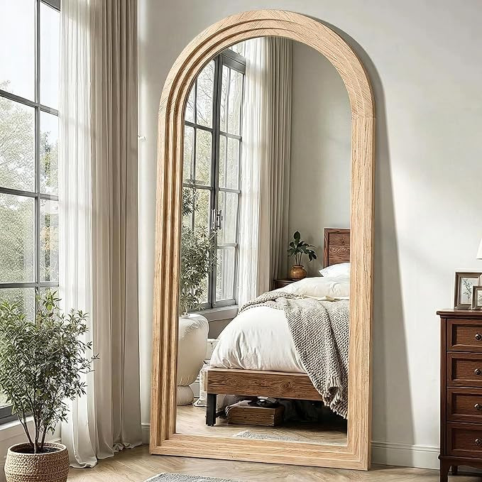 Arched Full Length Floor Mirror with Stand, 75x35 Rustic Farmhouse Solid Wood Frame Wall Mirror f... | Amazon (US)