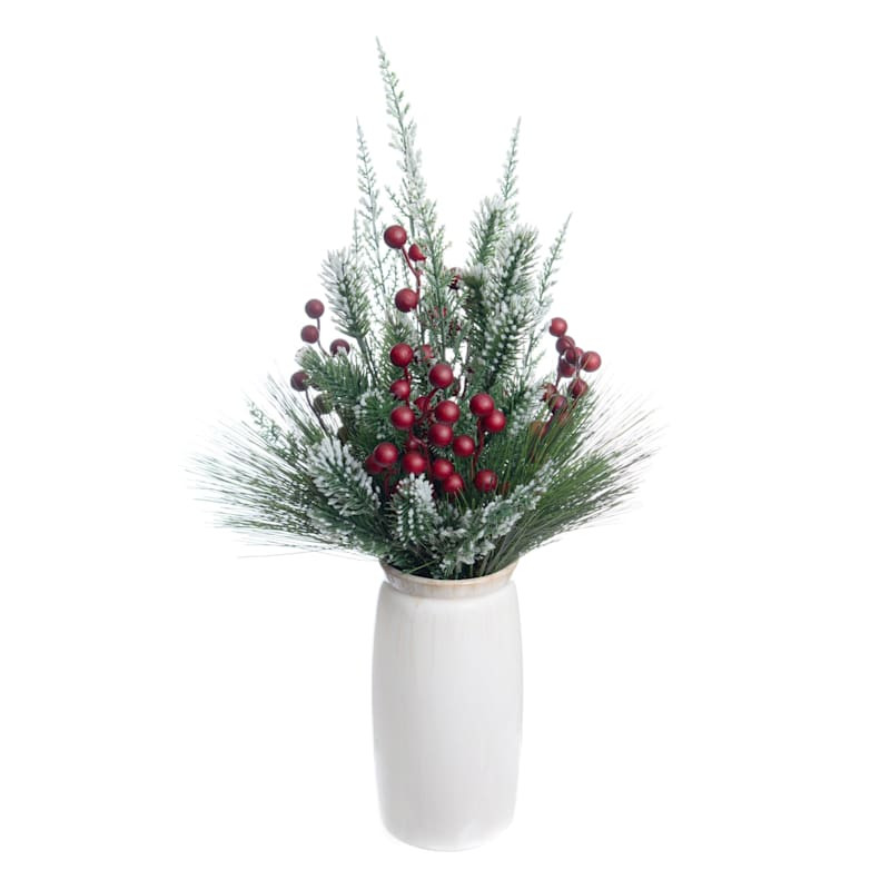 Berry, Pinecone & Pine in White Pot, 20" | At Home